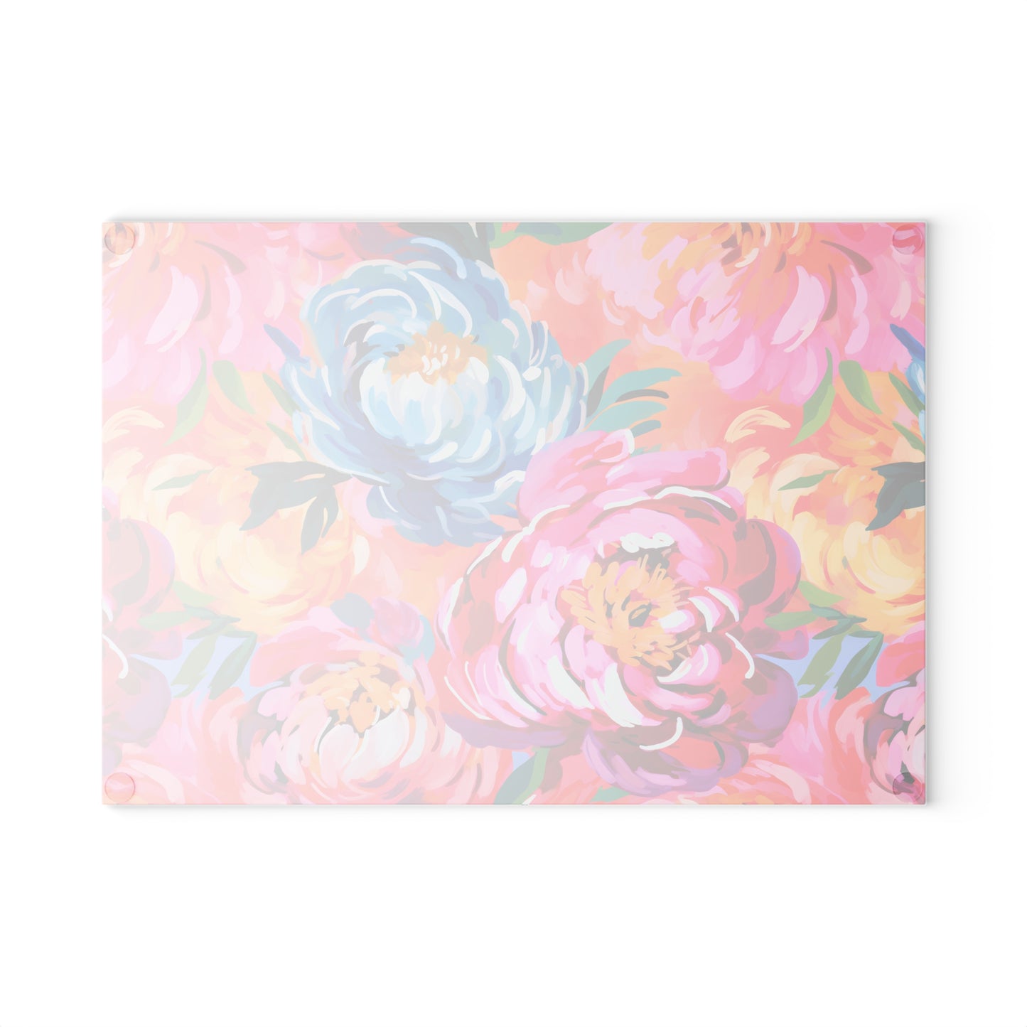 Painted Peonies Glass Cutting Board