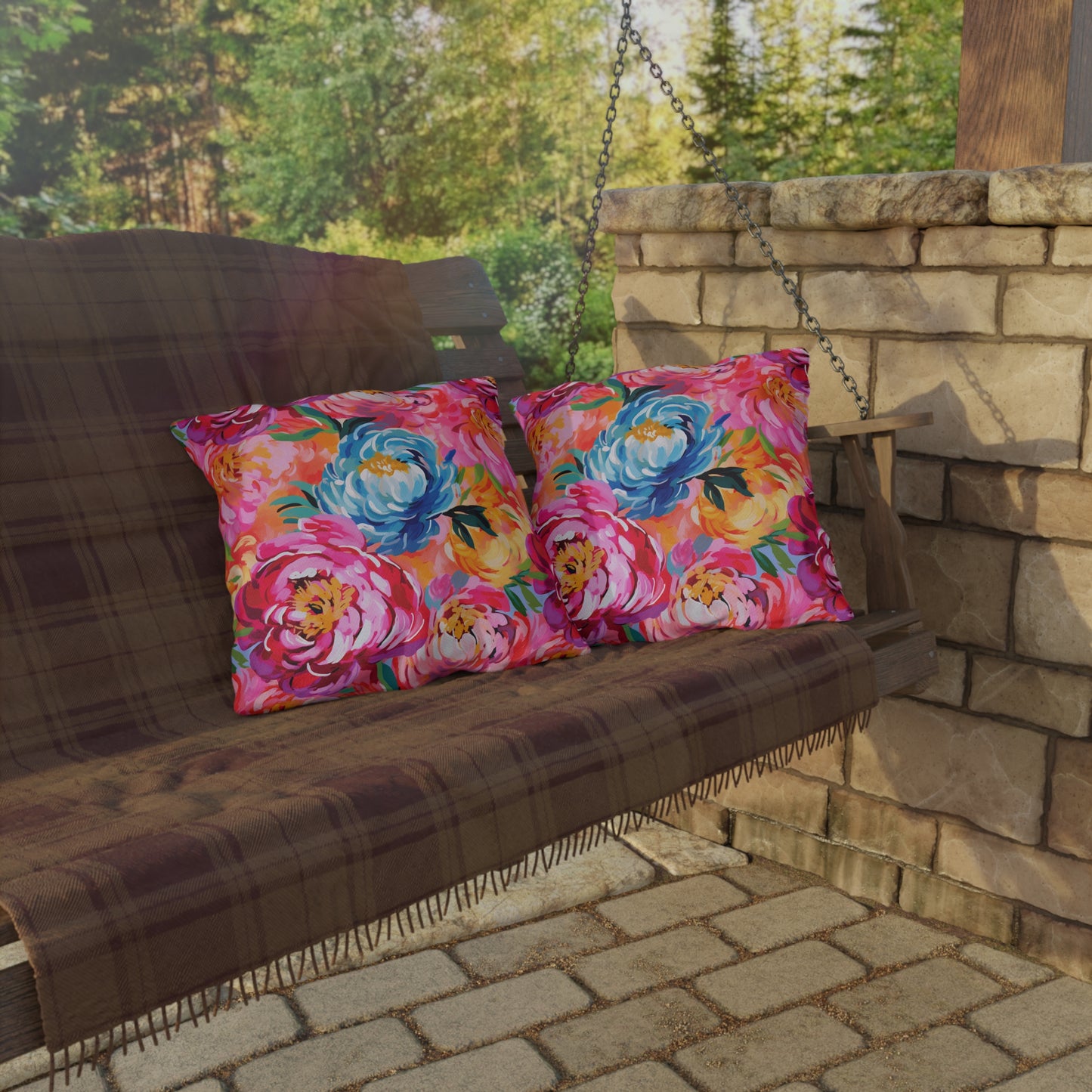 Painted Peonies Porch Pillow