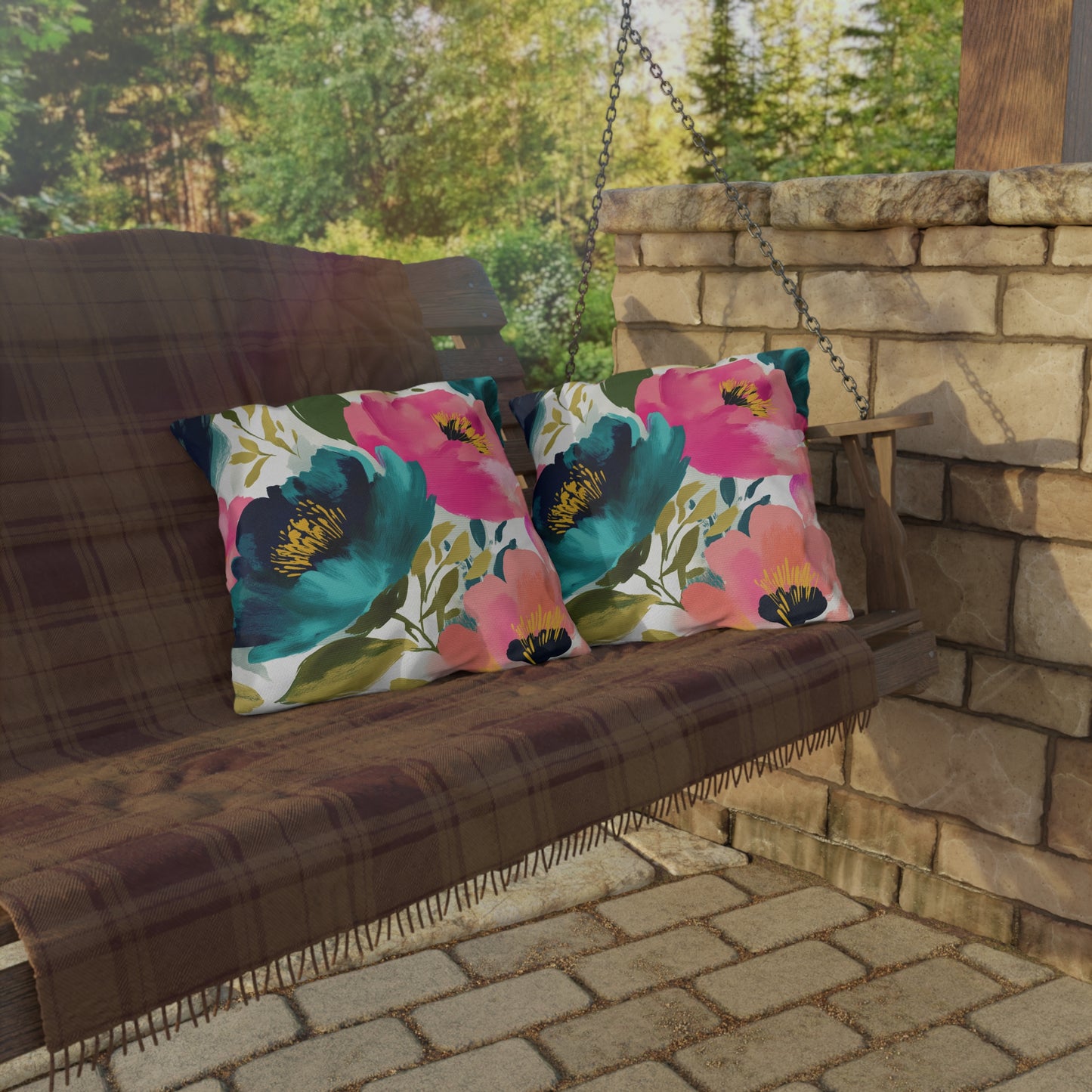 Painterly Petals Outdoor Pillow