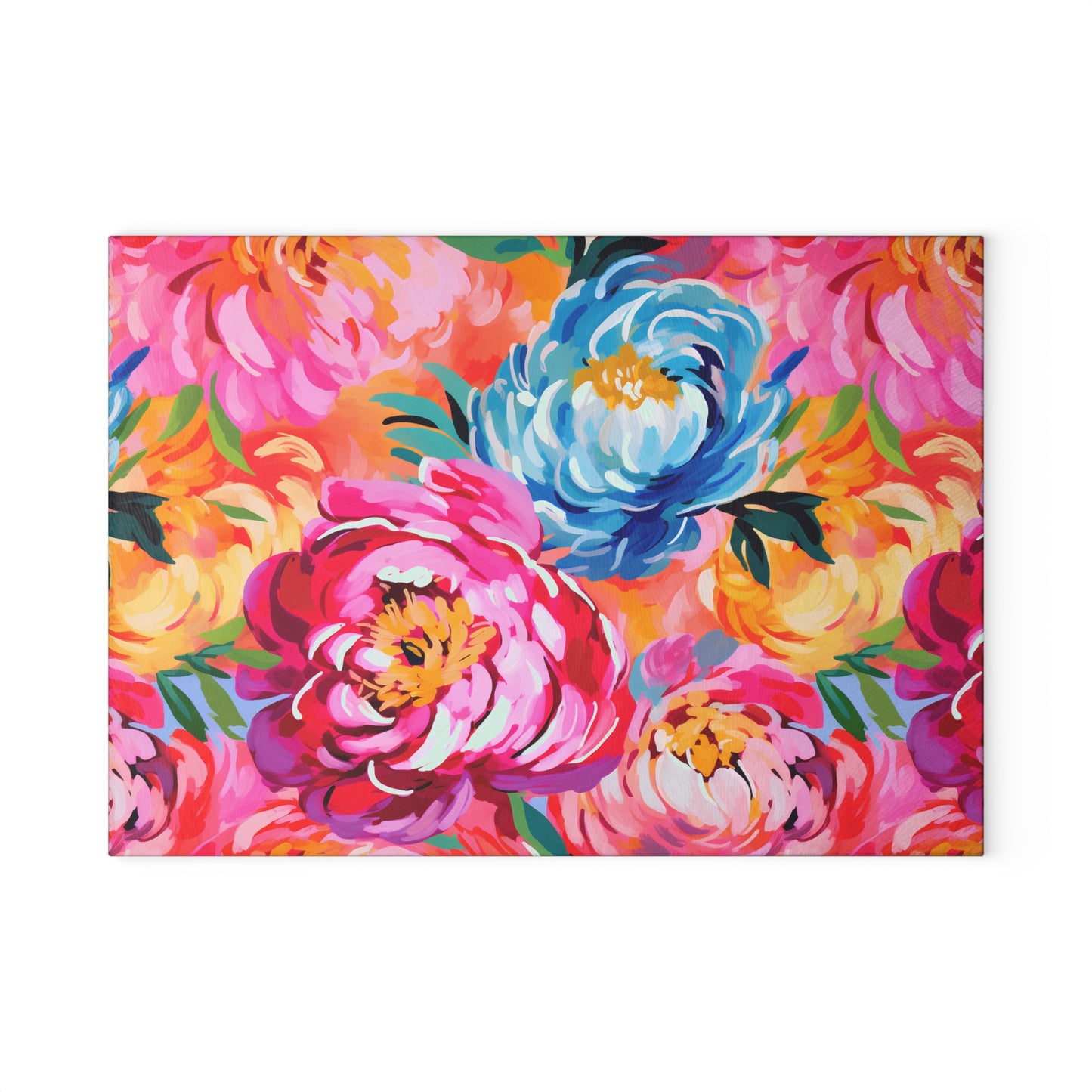 Painted Peonies Glass Cutting Board