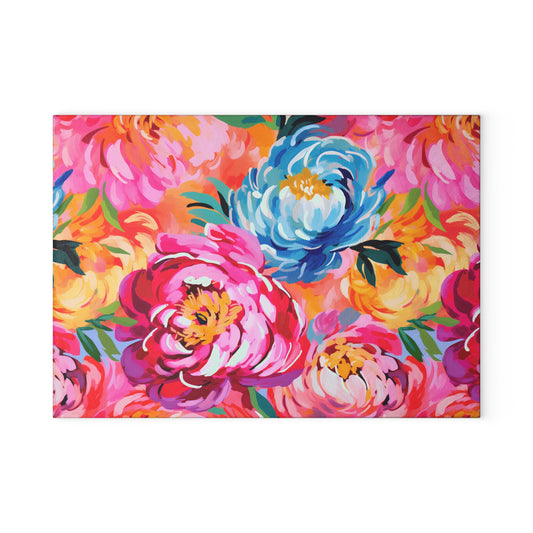 Painted Peonies Glass Cutting Board