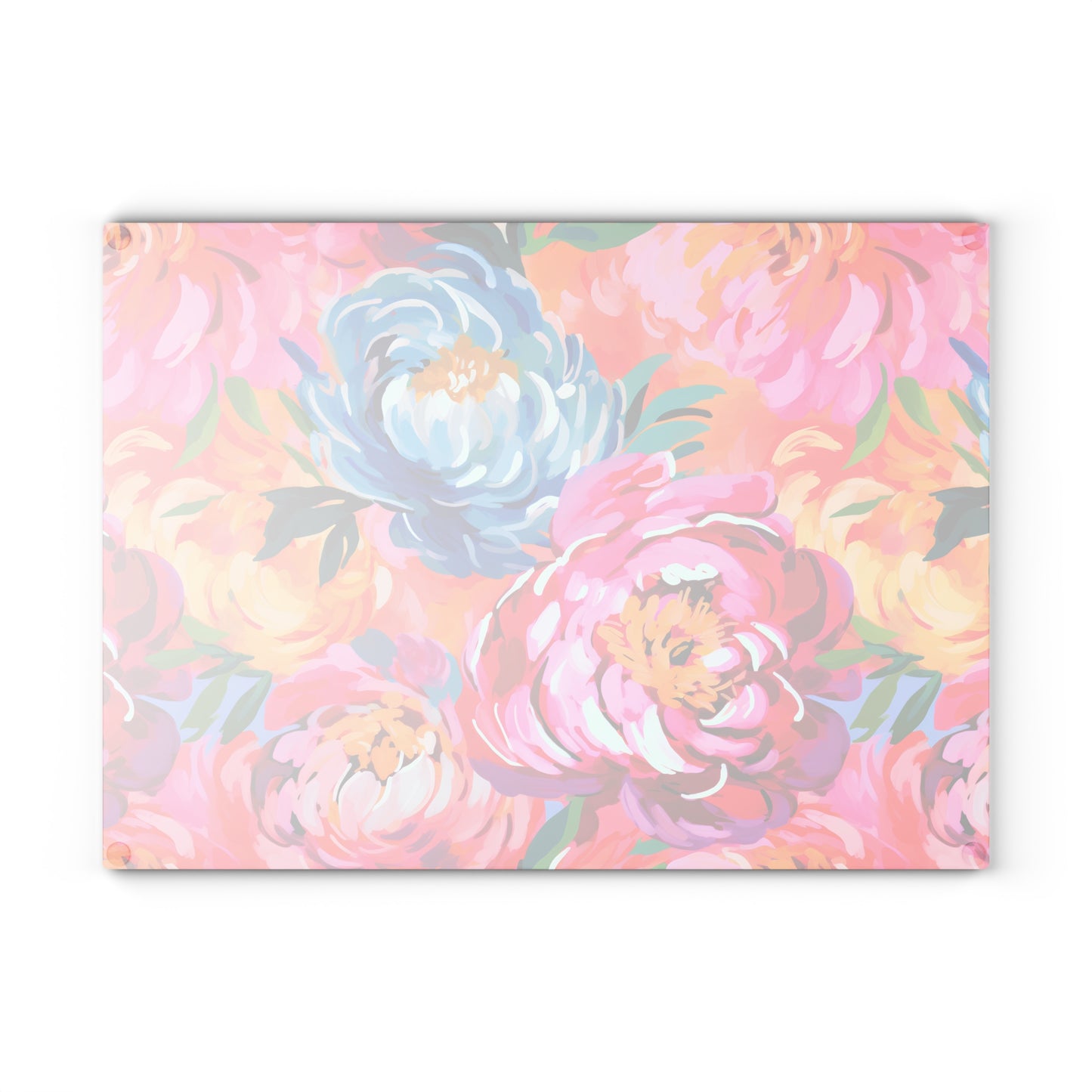 Painted Peonies Glass Cutting Board