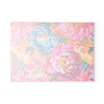 Painted Peonies Glass Cutting Board
