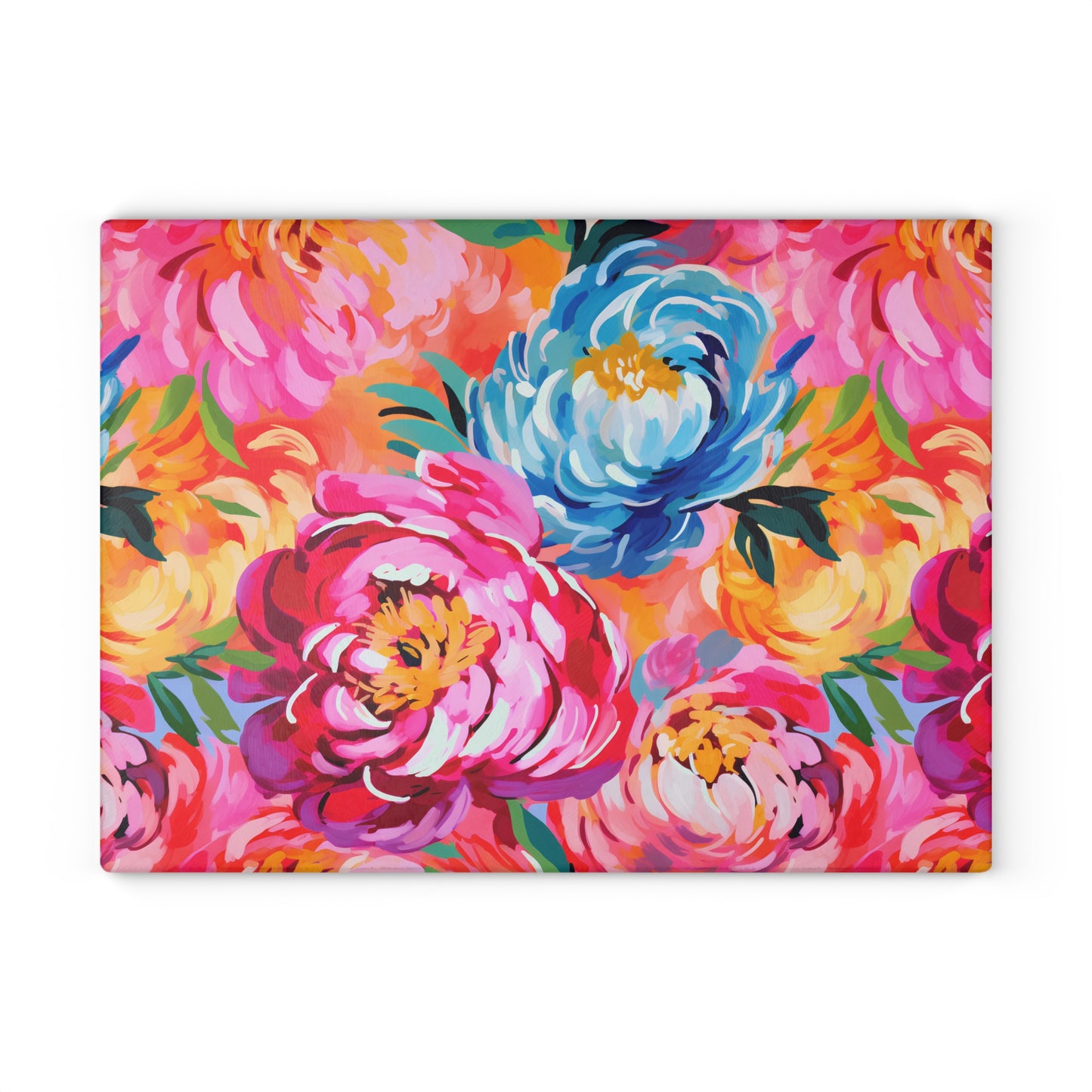 Painted Peonies Glass Cutting Board