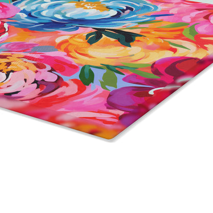 Painted Peonies Glass Cutting Board