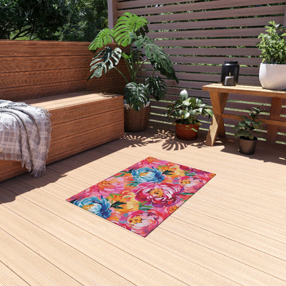 Painted Peonies Outdoor Rug