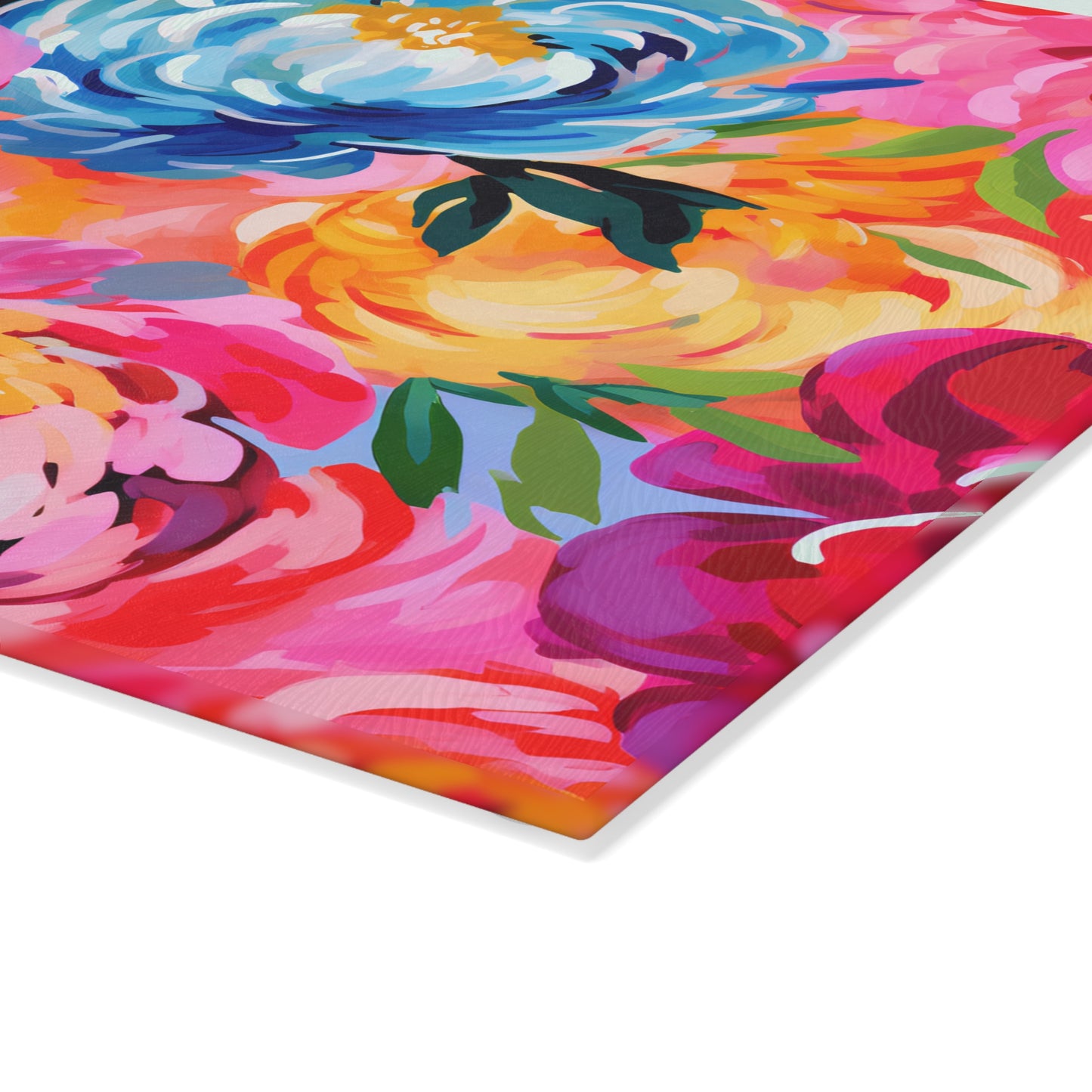 Painted Peonies Glass Cutting Board