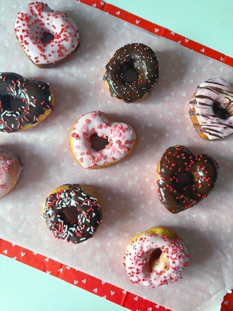 Valentine's Day heart shaped donuts