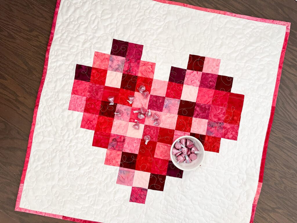 Finished Mini Heart Quilt with Hidden Pockets