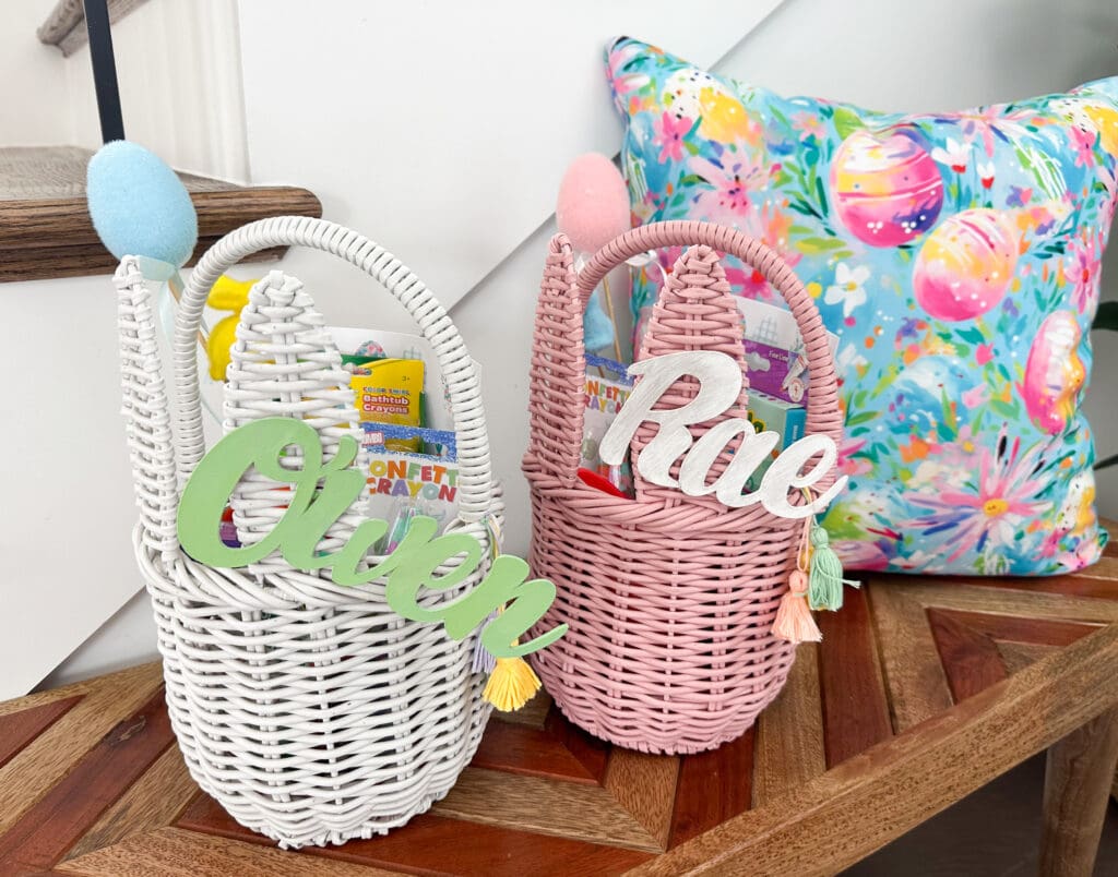 Easter baskets with Custom Easter Basket Name Tags, Cricut name tags